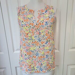 LOFT White Colorful Floral All-Over Print Sleeveless Tank Blouse Top sz XXS EUC
